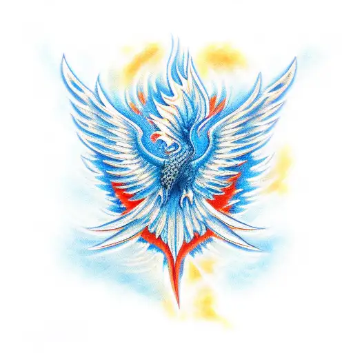 Blue Phoenix Above Red Flames
