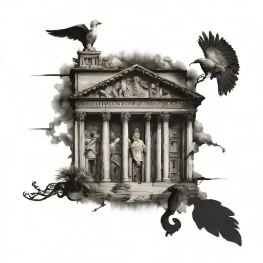 Roman Theme With Elements Of Architecture And History And Historical Figures From Time