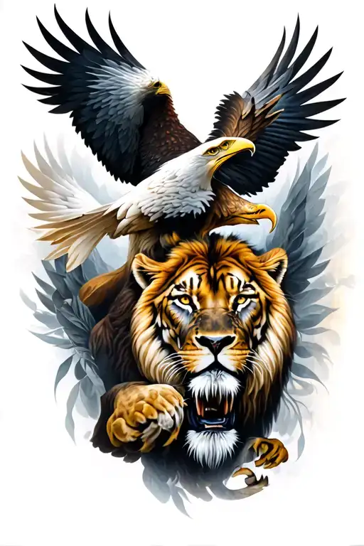 Lion Mauling Eagle With Tiger Surrounded