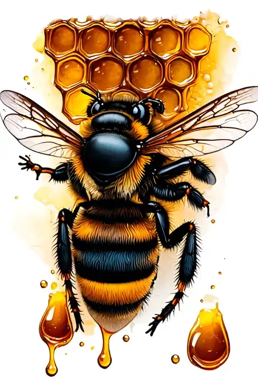 Bee Tattoo Honey Dripping Honey Comb