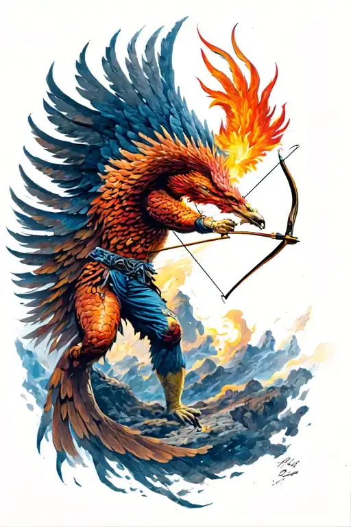 Phenix Rising Behind Sagittarius Archer Shooting