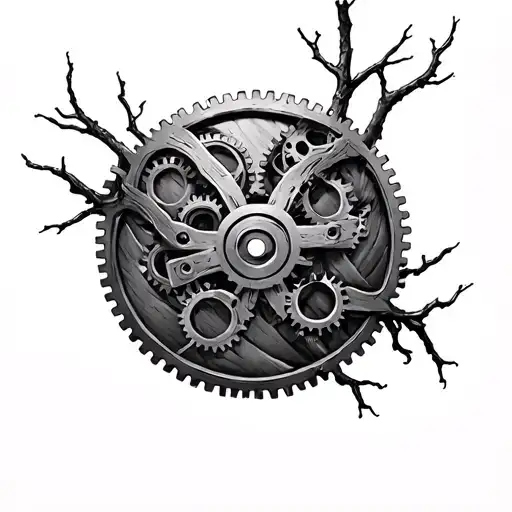 Tree Branches And Gears Intertwined Symbolizing