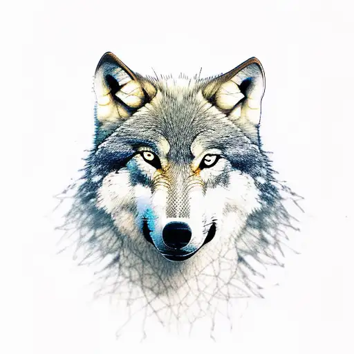 Wolf Head With Tall Trees And Mountains