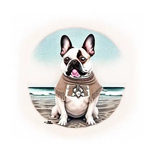 I Want A Brown Chicuahua And A White French Bulldog To Be Sitting On The Sand On The Beach