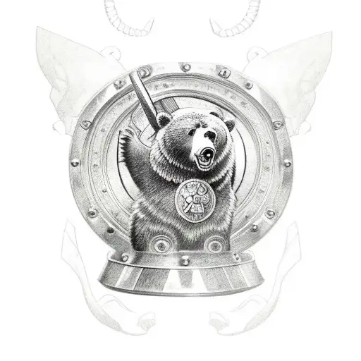 A Bear Wearing Armor Holding A Viking Shield