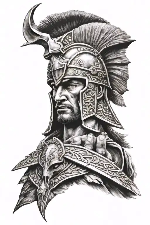 Spartan Warrior And Wolf Head