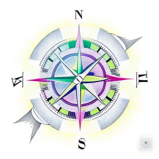 Colored Compass As A Sun On A Space Road Marks North Star
