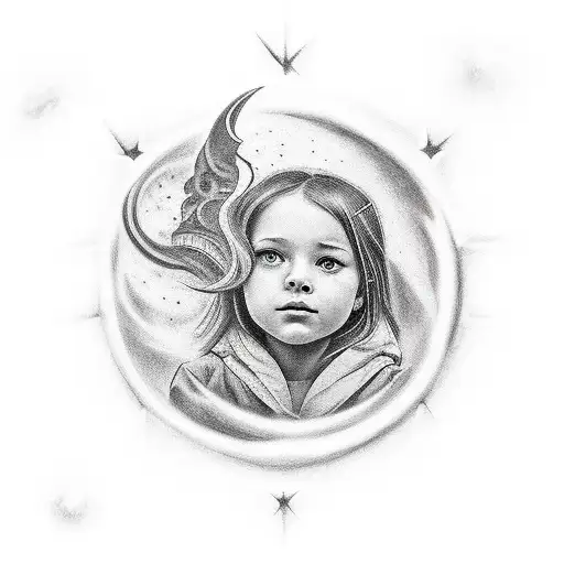 Little Girl Looking Up At A Comet