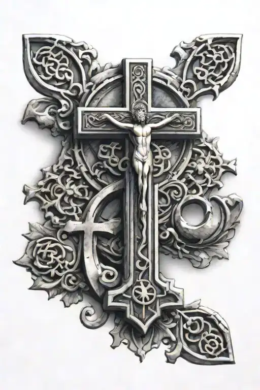 Armenian Eternity Symbol With A Cross And A Religious Figure