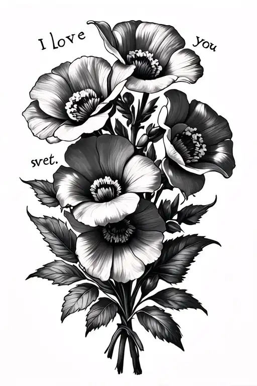 Multiple Birth Flower Bouquet Fine Line With The Words I Love You Sweet Pea