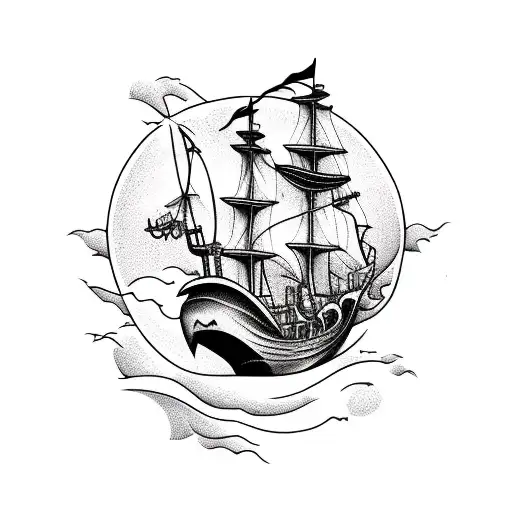 Shark Circling Pirate Ship