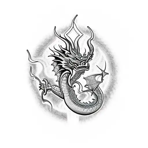 Traditional-style Dragon Tattoo With The Word 'Protecting' Incorporated Into The Design