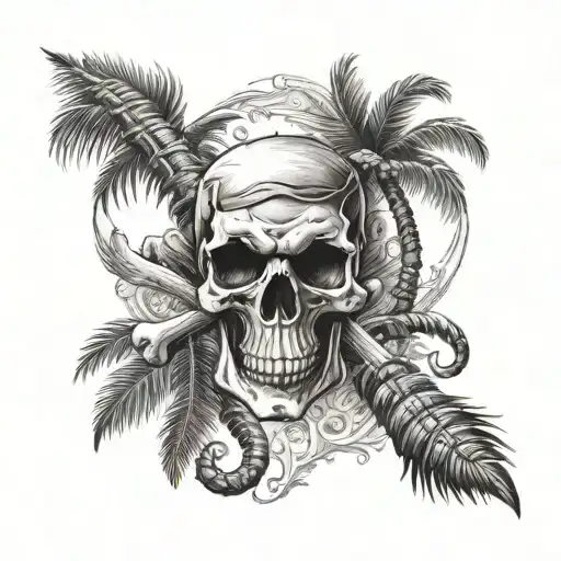 Jolly Roger With Palm Tree Branch