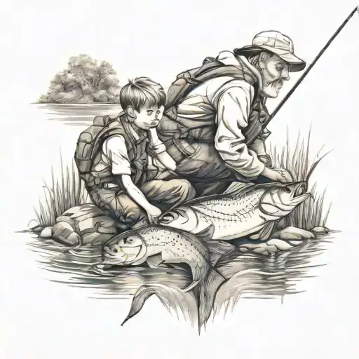 Father And Son Fishing Scene