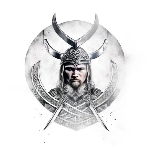 Viking Warrior With A Black Eagle On His Shoulder