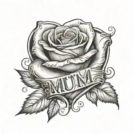 Cute Love Heart With A Rose Imbedded With Word Saying Mum