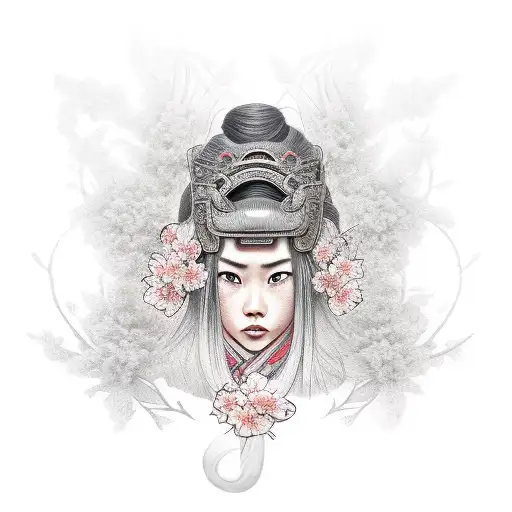 Realistic Female Samurai With Cherryblossom