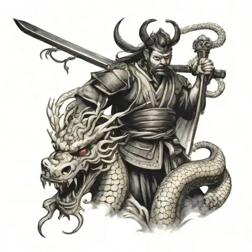 Samurai And Chinese Dragon