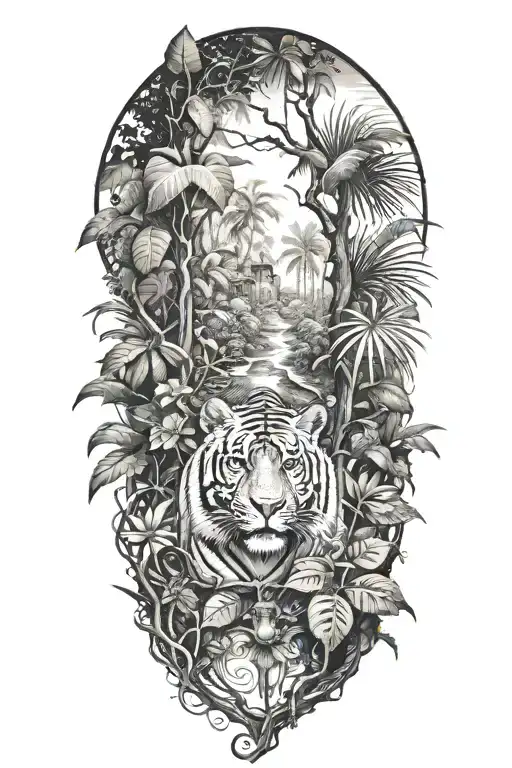 Realistic Jungle Tattoo With No Animals And Only Jungle And Vines