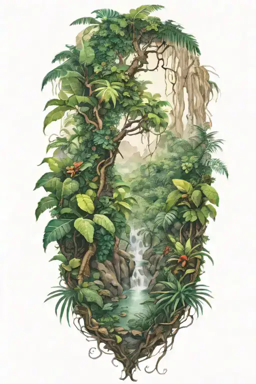 Realistic Jungle Tattoo With No Animals And Only Jungle And Vines