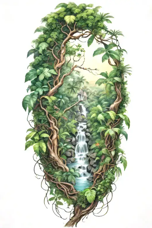 Realistic Jungle Tattoo With No Animals And Only Jungle And Vines