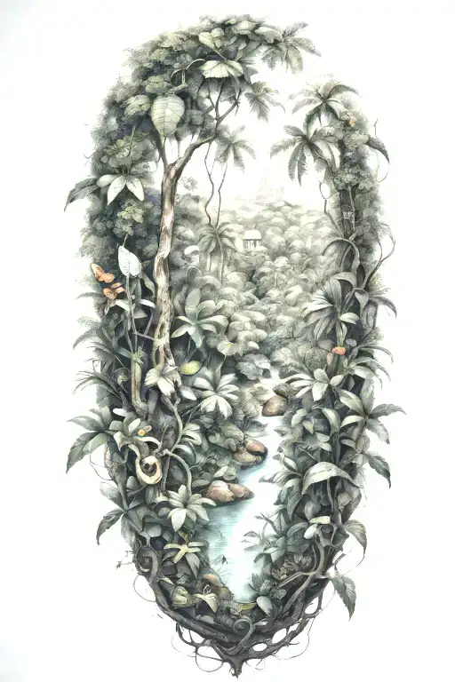 Realistic Jungle Tattoo With No Animals And Only Jungle And Vines