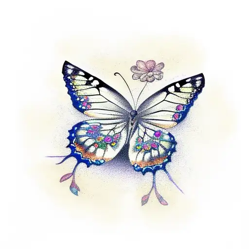 Butterfly Skeleton With Flowers