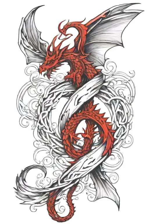 Suicide Awareness Ribbon Intertwined With Red Dragon