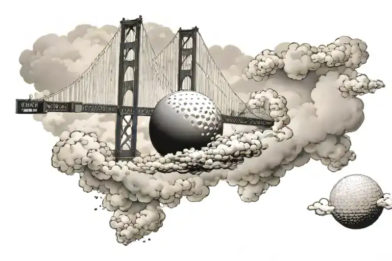 Golf Ball Hit Over The Golden Gate Bridge In The Clouds