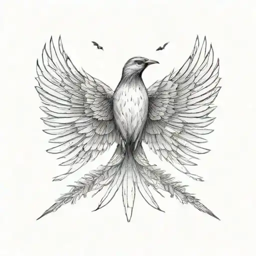 Top View Of Bird With Its Wings Spread With Stippling On The Tail To Fade Out