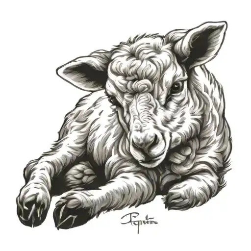 Delicate Lamb Laying Down Fine Line