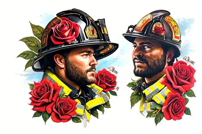 Firefighter And Roses