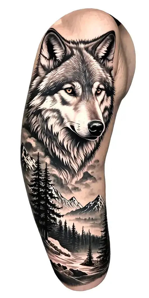 Wolf And Mountains And Trees