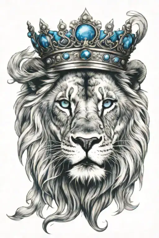 A Proud Lion Head With Crown And Blue Eye Looking