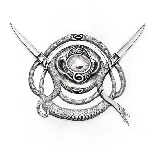 Dagger With Snake Coiling Up The Blade And A Goats-eye Jewel In The Guard