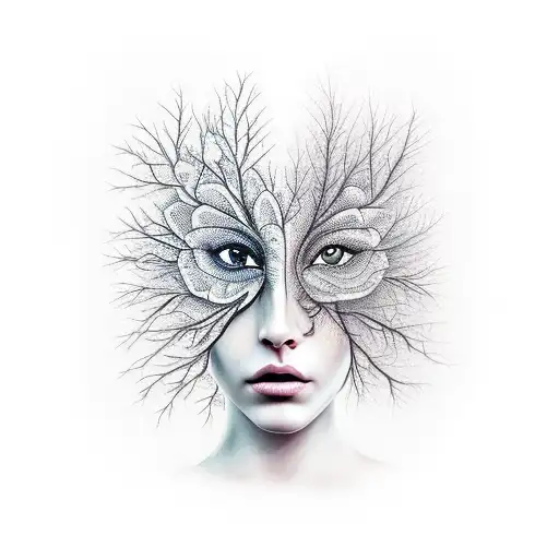 A Scared Beautiful Woman's Face Morphing In To Trees