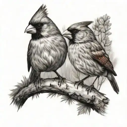 Male And Female Cardinal Perched