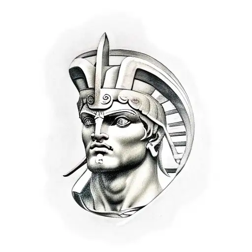 A Spartan Warrior Above A Greek God In A Partenon