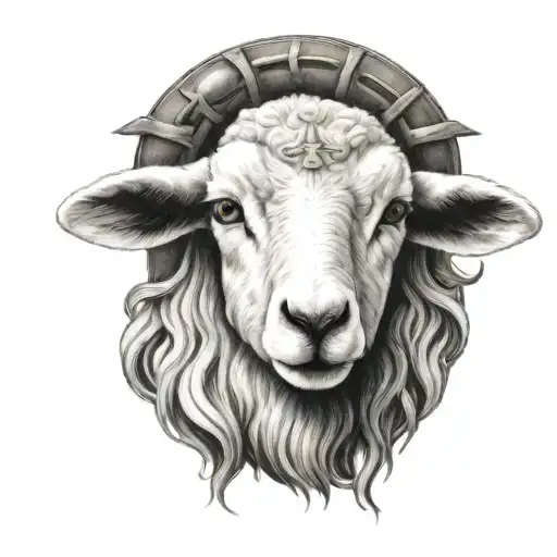 Cute Symmetrical Lamb Face With Jesus Christ Behind It