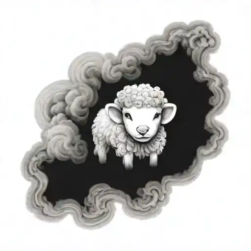 Cute Symmetrical Lamb Face Made With Fine Line Clouds