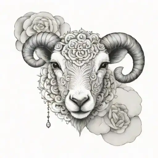 Cute Symmetrical Lamb Face Made With Fine Line Clouds
