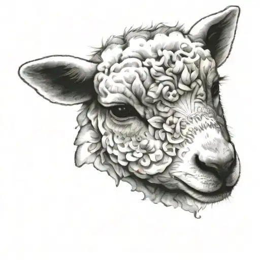 Cute Symmetrical Lamb Face Made With Fine Line Clouds