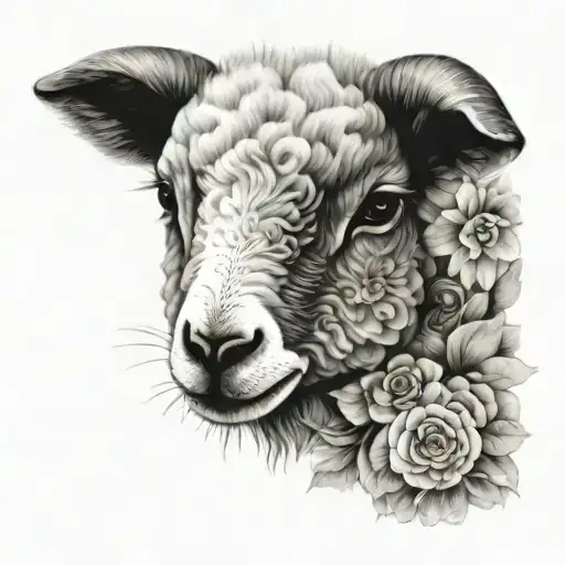 Cute Symmetrical Lamb Face Made With Fine Line Clouds