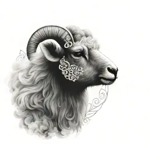 Cute Symmetrical Lamb Face Made With Fine Line Clouds