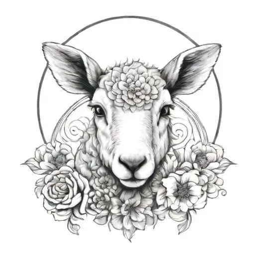 Cute Symmetrical Lamb Face Made With Fine Line Clouds