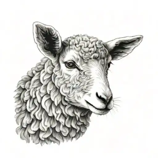 Cute Symmetrical Lamb Face Made With Fine Line Clouds