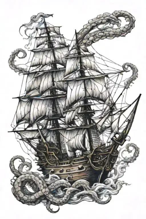 Pirate Ship With Kracken Octopus