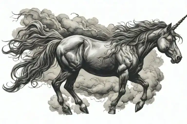 Dark Colored Unicorn In A Storm Clouds