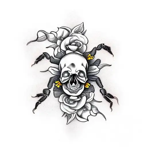 Skulls And Scorpion With Flowers