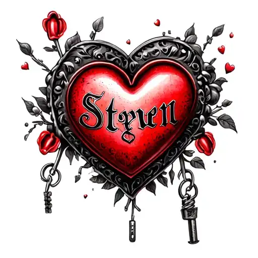 Black And Red Heart Shaped Lock With Letters Steven In It